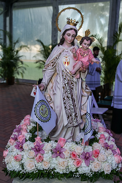 Statue of Our Lady of Mercy on display during the Mass for her feast day on the Mercy Hospital grounds.