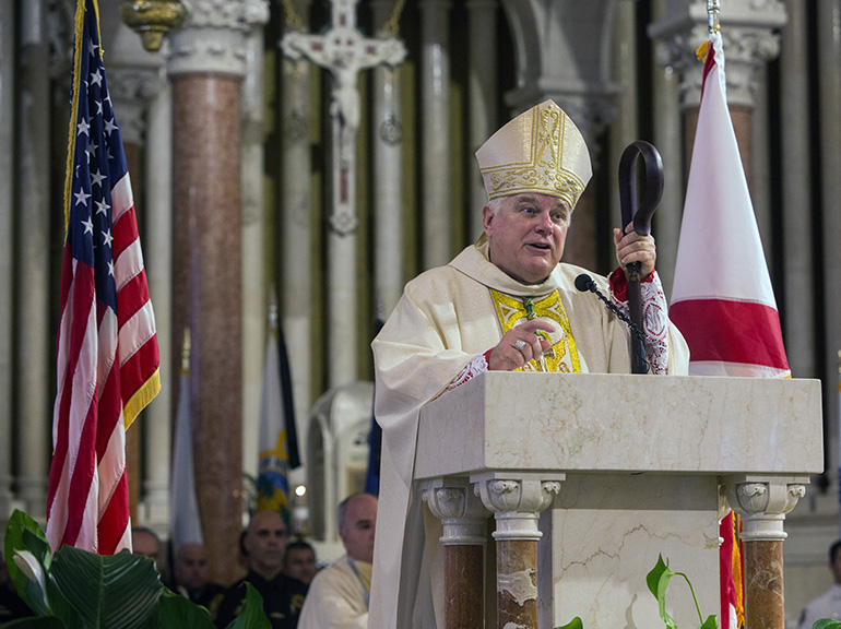 Archbishop Thomas Wenski preaches the homily at the annual Blue Mass for law enforcement officers at St. Patrick, Miami Beach, Sept. 30.