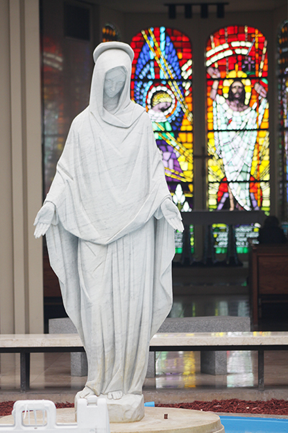 Statue of Our Lady of Mercy in the main chapel of Our Lady of Mercy Cemetery, in Doral.