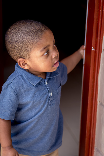 Toddler Jayden, 2, was living temporarily at New Life Family Center, a Catholic Charities-sponsored motel-style residence providing a safe environment for 15 families while they get back on their feet. Children are the central focus of New Life.