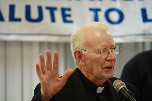 St. Malachy's pastor, Father Dominic O’Dwyer, thanks  everyone who participated in the 25th annual Mary for Life Banquet held at St. Malachy Church Dec. 8.