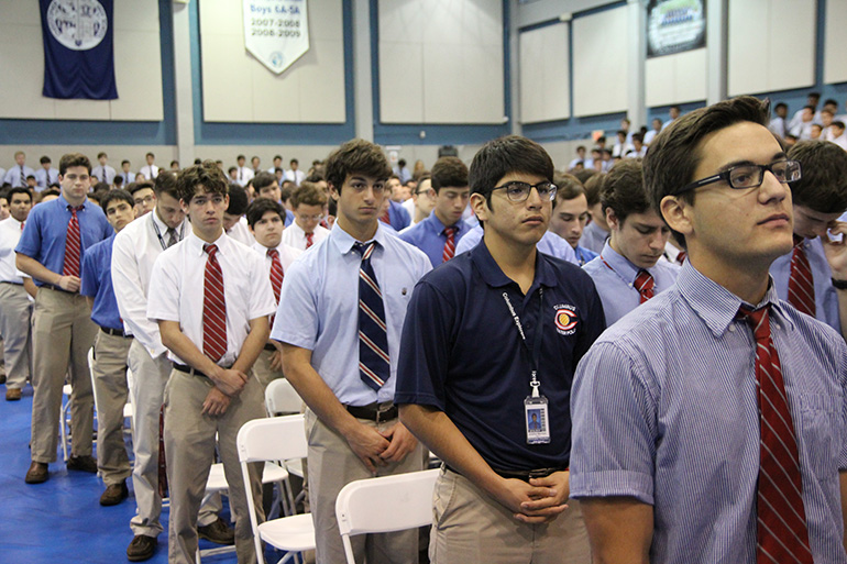 Christopher Columbus High School students take part in the Mass Feb. 3 marking the end of Catholic Schools Week and the Marist Brothers bicentennial.