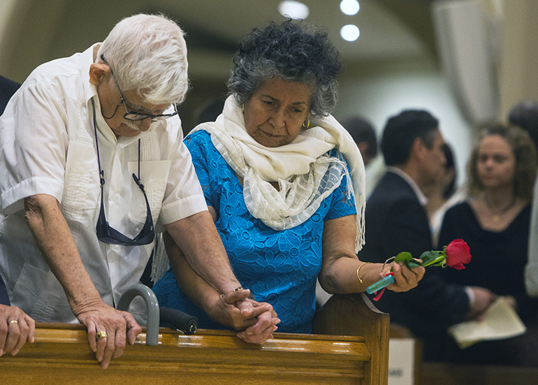 Nestor and Nora Perez, married 68 years, renew their wedding vows.