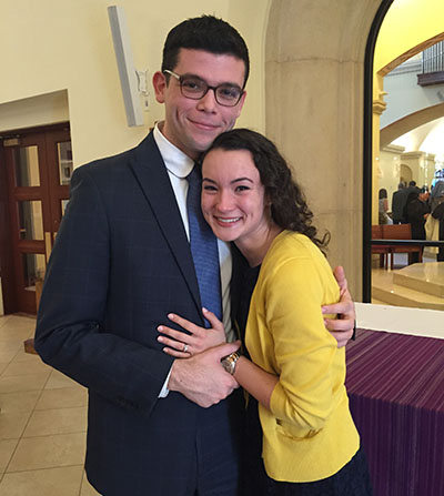 Matthew Mangiaracina and Lia Del Guercio pose for a photo after their engagement was blessed at a betrothal ceremony held at St. James Cathedral in Orlando last December.