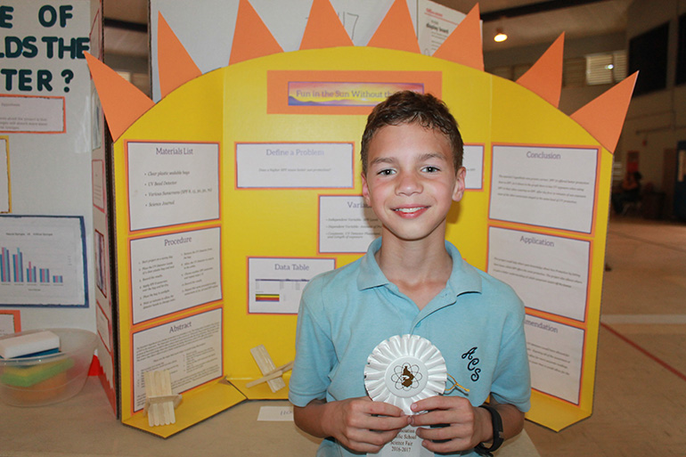Annunciation School sixth grader Aden Toler earned a fourth place with his project investigating the best sunscreen to use.