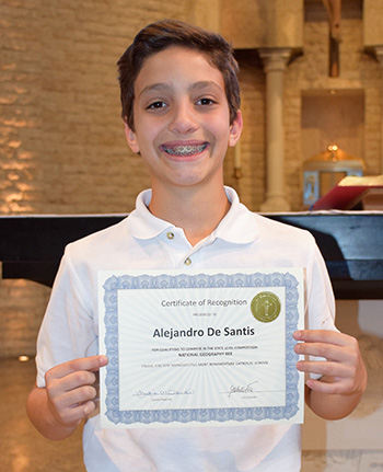 Alejandro De Santis, a fifth grader at St. Bonaventure School, is headed to the state competition for the National Geographic Geography Bee, to be held in Jacksonville March 31.