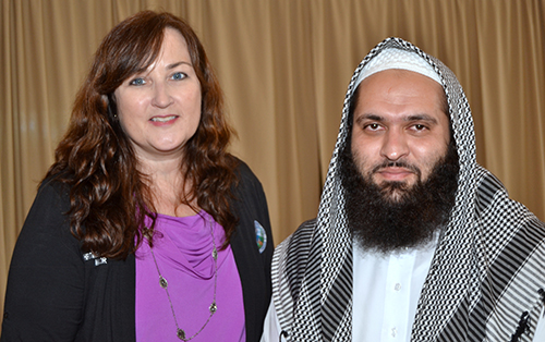 Mayor Christine Hunschofsky of Parkland poses with Imam Izhar Khan of Masjid Jamaat Al-Mumineen, Margate.