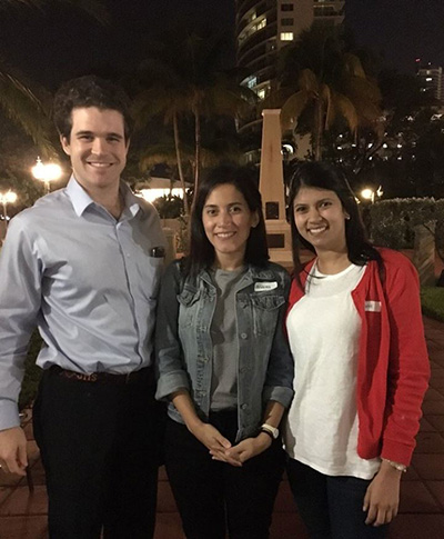 From left: John Schmerold who works in finance, Andrea Puente, who works in film, and Silvia Torres, who works in marketing, get to network with peers at Catholic Young Professionals events.