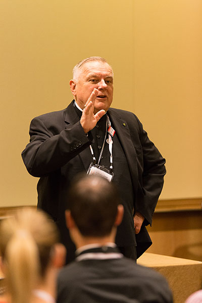 Miami Archbishop Thomas Wenski talks with Miami participants Following the 2017 Convocation of Catholic Leaders in Orlando July 1-4.