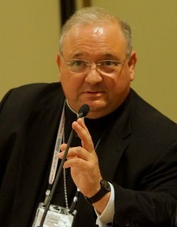 Auxiliary Bishop Peter Baldacchino makes a point July 3 during the Convocation of Catholic Leaders in Orlando.