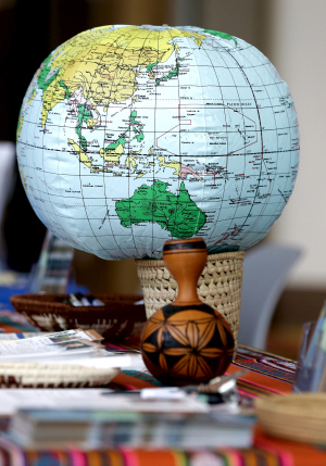 A globe and mission-related booth were on display at the 2017 Convocation of Catholic Leaders held July 1-4 at the Orange County Convention Center in Orlando.