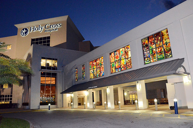 Exterior view of Holy Cross Hospital in Fort Lauderdale, which was ranked as one of the top three of 64 hospitals in the Miami metro area by U.S. News and World Report.