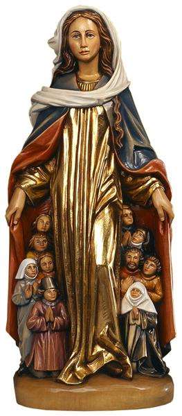 This image of the Virgin Mary sheltering people under her mantle is known as the Schutzmantelmadonna (sheltering cloak madonna) in Germany. In English and Spanish she is better known as Our Lady of Mercy / La Virgen de la Merced.