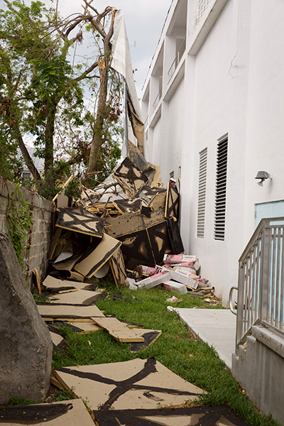 The auditorium at the Basilica School of St. Mary Star of the Sea in Key West suffered severe roofing damage as a result of Hurricane Irma. The storm caused other damage to the property, including to the paint of a new building that is under construction at the school campus.