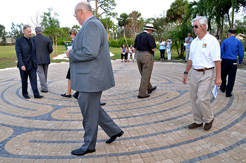 Worshipers do a prayerful walk of the labyrinth after its dedication at MorningStar Renewal Center.