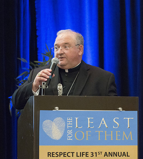 Miami Auxiliary Bishop Peter Baldacchino addresses participants at the opening session of the 31st annual Respect Life State Conference, "For the Least of Them," held Oct. 20-21 in Weston.
