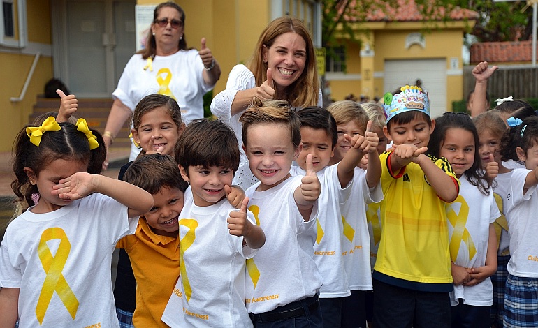 A group of PK-4 students were among participants in the Walk-a-Thon at St. Agnes Academy, Key Biscayne. The school held the event Sept. 29 to close the month of Childhood Cancer Awareness.  The walk was in honor of three of the school's students who are cancer survivors, as well as their families.  Each student was also asked to bring a  donation and to wear a yellow and gold shirt to school.  Proceeds benefited St. Jude Children's Hospital.