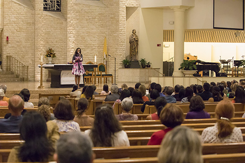 Immaculee Ilibagiza tells her story of faith, hope and forgiveness to the hundreds who came to see her at St. Bonaventure Church in Davie.