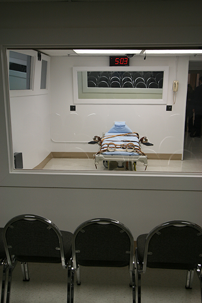 View from the witnesses' side of the execution chamber in Florida's prison in Starke.