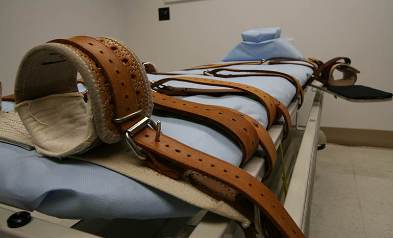 View of the gurney in which Florida's death row inmates are executed.