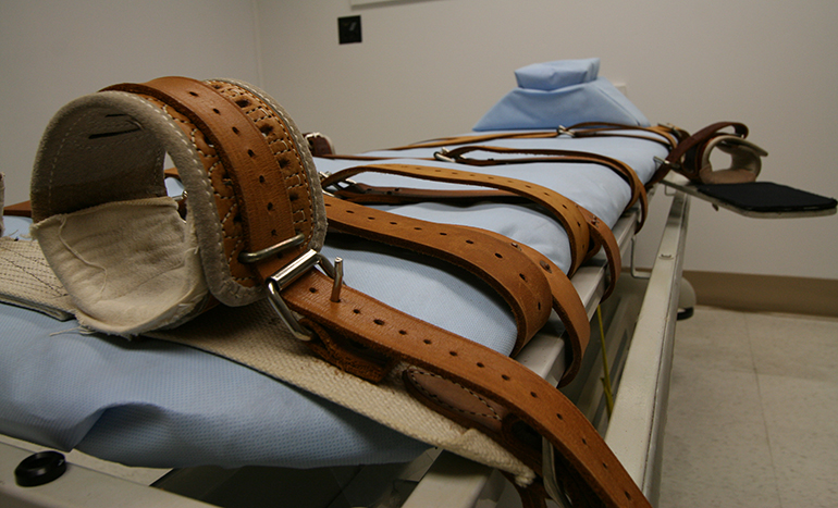 View of the gurney in which Florida's death rown inmates are executed.