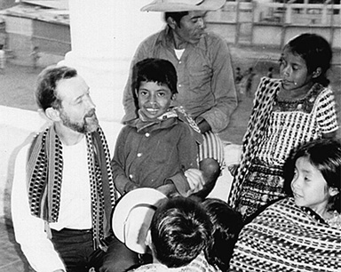 Father Stanley Rother of Oklahoma, seen here among his beloved Guatemalan people. During the bloody civil war there, he searched in roads and ditches for the bodies of those killed, to give them Christian burial. He was deemed suspicious also because he looked for food and assistance for widows and orphans of the dead and missing.