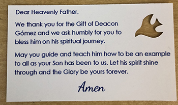 This is the prayer fifth grade students at St. Bonaventure School will say every day for their "adopted seminarian," Deacon Matthew Gomez, until his ordination in May.