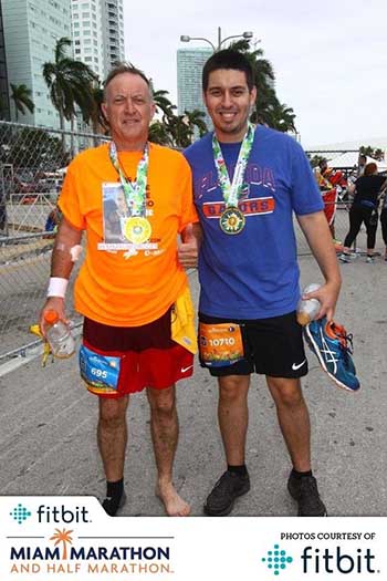Immaculate Conception parishioner and Emmaus member Robert Hubbard ran the 26.2-mile FitBit Miami Marathon while his son, Robert Jr., ran the half-marathon.