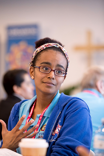 Young adult ministry representative Karelys Carvajal takes part in group discussions Feb. 23 at the Southeast Regional Encuentro for Episcopal Regions V and XIV.