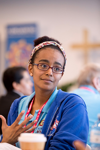 La representante del ministerio a jóvenes adultos, Karelys Carvajal, participa el 23 de febrero en el Encuentro Regional para las Regiones Episcopales V y XIV.