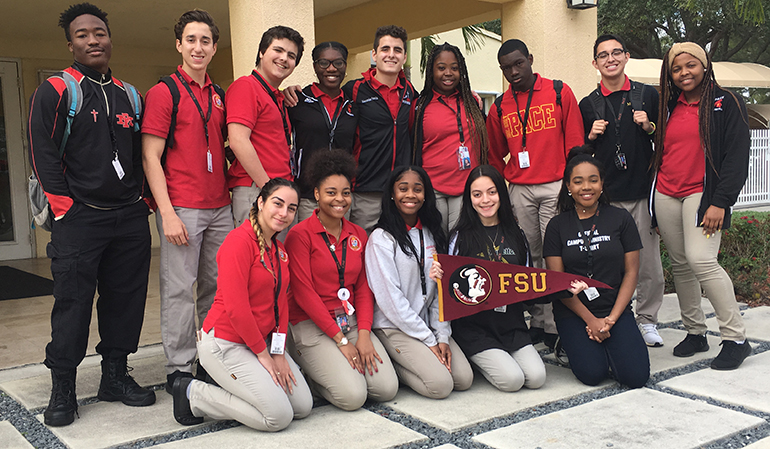 These are the 14 students from Msgr. Edward Pace High School's class of 2018 who were accepted into Florida State University. Front row, from left: Sharon Flores, Mikeiveka Sanon, Rose Delva, Emily Llerena, Aleisha Fleurantin Back row, from left: Tivvon Cruickshank, Sebastian Santelices , Nickolas Valdes, Tajmara Antoines, Alexander Pereda, Kai Cooper, Eudens Antoines, Luis del Rio, and Mya Sherill.