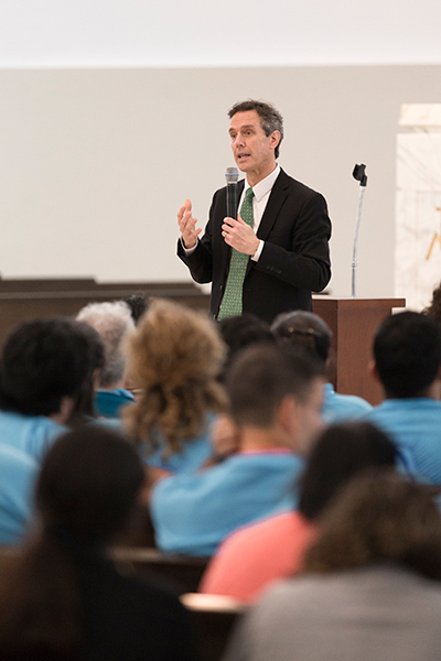 Sean Callahan, president and CEO of Catholic Relief Services, the official international humanitarian agency of the U.S. bishops, speaks Feb. 23 to 300 mostly Hispanic leaders from 30 dioceses in the southeastern U.S., who were gathered at Our Lady of Guadalupe Church in Doral for the Southeast Regional Encuentro, Feb. 22-24.