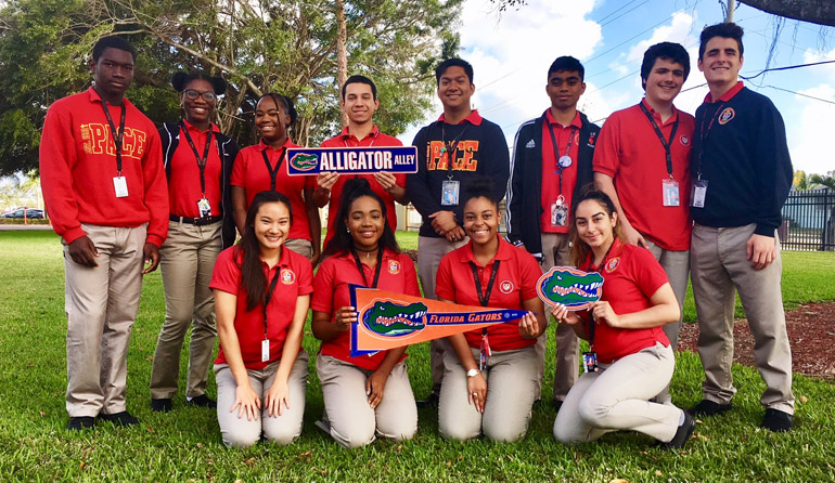 Future Florida Gators: 12 seniors from Msgr. Edward Pace High School have been accepted to begin at the University of Florida in the fall. In the photo, back row (left to right) are Eudens Antoine, Tajmara Antoine, Myriam Dominique, Joshua Toledo, Keanu Orfano, Matthew Schaffer, Nickolas Valdes, Alexander Pereda. In the front row (left to right) are Grace Li, Aleisha Fleurantine, Mikeivka Sanon, and Shanon Flores.