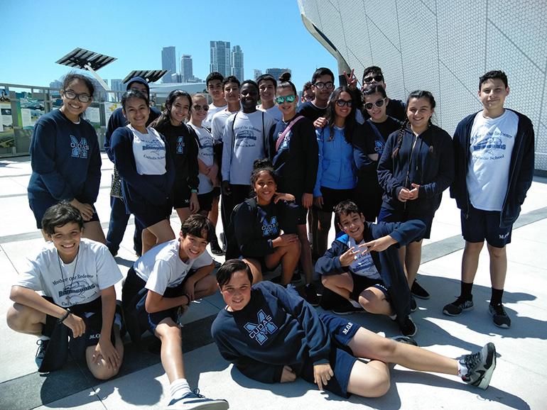 Members of Mother of Our Redeemer's seventh grade class enjoy their very hands-on visit to the Frost Museum in downtown Miami.