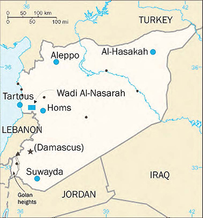 Mapa con la ubicación de las principales poblaciones cristianas en Siria.