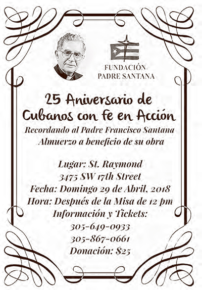 Invitación emitida por la Fundación Padre Santana para el almuerzo a beneficio de su obra.