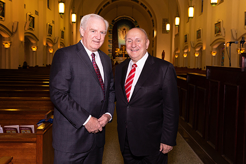 Robert Bulfin, immediate past president of the St. Thomas More Society of South Florida, poses with Herman Russomanno of Miami, past president of the Florida Bar, at the annual Red Mass of the St. Thomas More Society for South Florida, May 15 at St. Anthony Church in Fort Lauderdale.