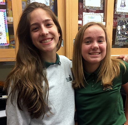 Chloe Fandino, left, and Ashley James have won achievement awards for Mary Help of Christians School, where they attend eighth grade.
