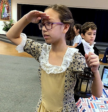 St. Bonaventure student Mia Chang dresses as Revolutionary War figure Catherine Moore.