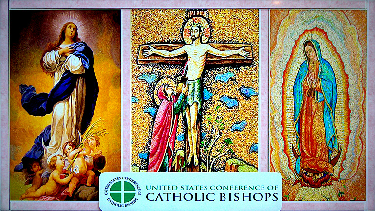 Three pieces of religious art form the backdrop of the semiannual meeting of the United States Conference of Catholic Bishops, this week in Fort Lauderdale.