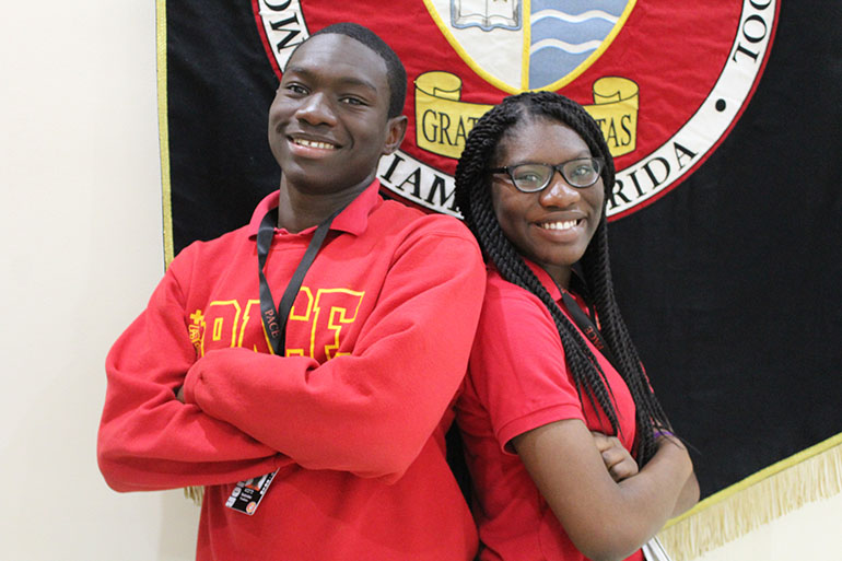 Eudens, 19, and Tajmara Antoine, 18, now graduates of Msgr. Edward Pace High, migrated to Miami from Haiti after the earthquake in 2010, and are the first of their family to attend college. Both siblings and their family were aided by various entities of the Archdiocese of Miami, including St. Mary Cathedral School, Archbishop Curley-Notre Dame High, and Pace. In the fall, Eudens and Tajmara will attend New York University, she on a full ride with an AnBryce Scholarship.