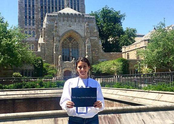 Pace High School senior Vanessa Perez-Robles on campus at Yale University's Young Global Scholars Program in New Haven, Connecticut.
