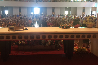 View from behind the altar during the Mass concluding the pilgrimage to the Shrine of Our Lady of Czestochowa in Doylestown, Pennsylvania, Aug. 12. The Mass marks the conclusion of the 60-mile, four-day walk toward America's Czestochowa. This is the 31st year of the pilgrimage and more than 2,500 men, women and children participated. Archbishop Thomas Wenski, whose parents were Polish, has participated for many years.