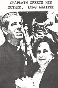 Father Jose Ignacio Hualde is shown in this newsletter receiving his own mother when she arrived on a Freedom Flight from Cuba.