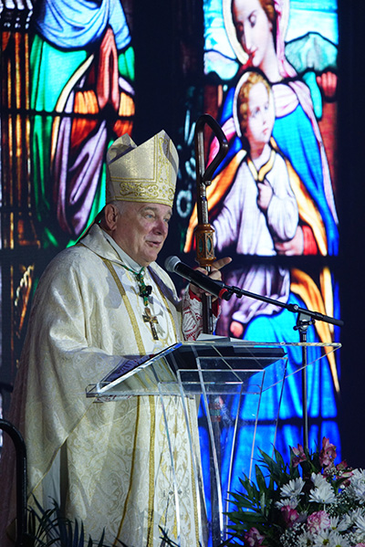 Archbishop Thomas Wenski preaches the homily during the annual Mass on the feast of Our Lady of Mercy, Sept. 24, on the grounds of Mercy Hospital in Miami.