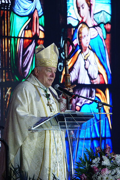 Archbishop Thomas Wenski preaches the homily during the annual Mass on the feast of Our Lady of Mercy, Sept. 24, on the grounds of Mercy Hospital in Miami.