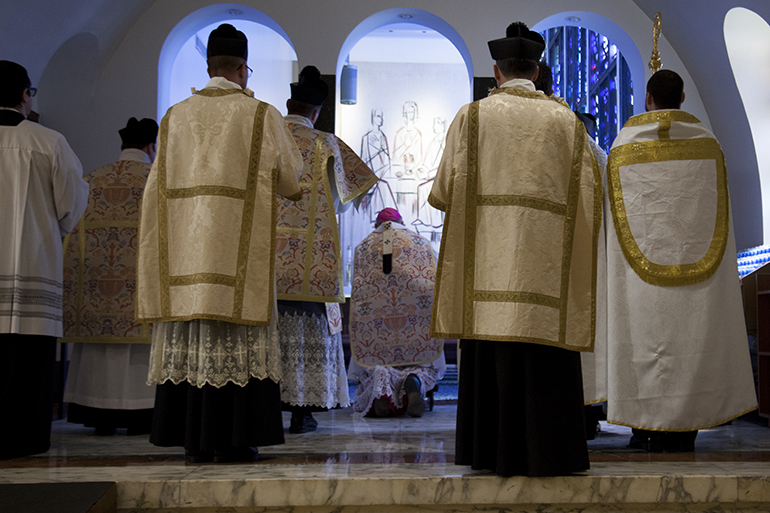 Archbishop Thomas Wenski celebrates Mass in the Extraordinary Form of the Latin Rite Sept. 29, feast of St. Michael the Archangel, at St. Mary Cathedral, during the conclusion of the annual conference of the Society for Catholic Liturgy.