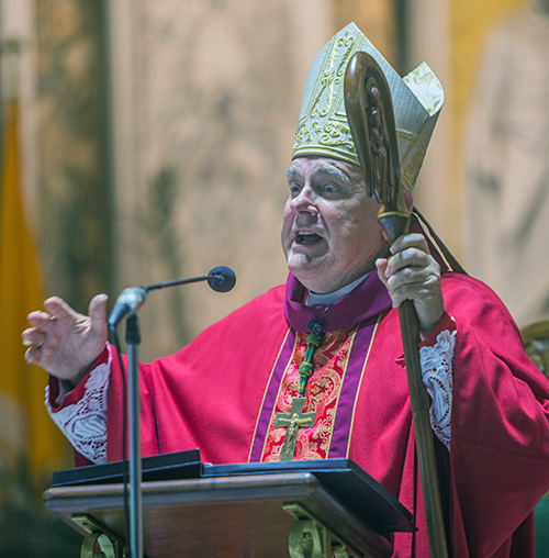 Archbishop Thomas Wenski delivers his homily during the annual Red Mass of the Holy Spirit with members of the Miami Catholic Lawyers Guild, Oct. 4, at Gesu Church, Miami.
