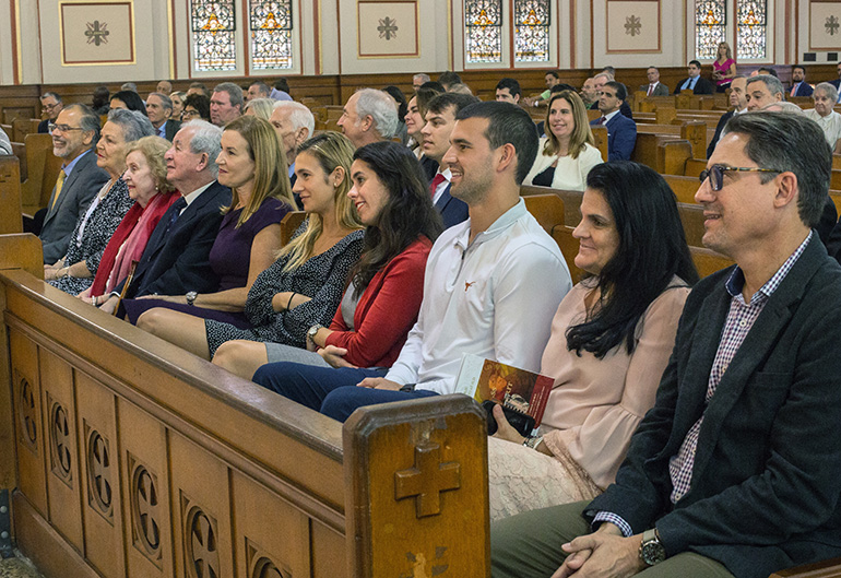 Taking part in the Red Mass, from left: former Florida Supreme Court Justice Raoul Cantero, his mother Elisa Batista Cantero, his in-laws Esperanza and Roberto Perdomo, his wife Ana Cantero, his daughter Elisa Cantero, niece Erica Steinmiller, son Michael Cantero, his assistant Lillian Dominguez of the White, Case law firm, and William Sancho, office manager. Cantero's son, Christian, was not present.
