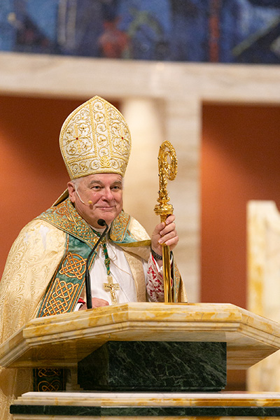 Archbishop Thomas Wenski delivers his message to honorees at the 60th anniversary vespers for the archdiocese.The unsung heroes of South Florida's parishes - two from each church - were honored on the 60th anniversary of the Archdiocese of Miami, during a vespers service Oct. 7, 2018 at St. Mary Cathedral. Nearly 900 people attended the event, where Archbishop Thomas Wenski presided.